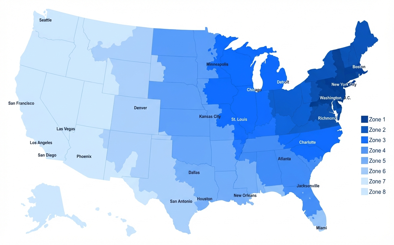 US Shipping Zones: Costa Rica to PA and AZ